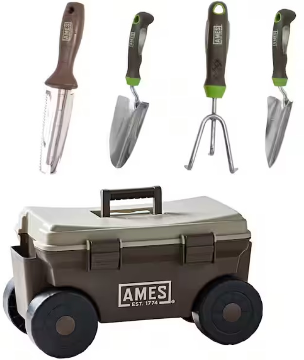 Ames 5-Piece Garden Tool Set with Rolling Cart