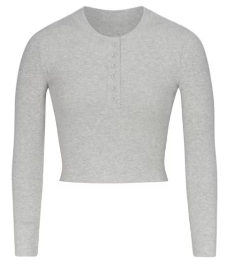 Cotton Rib Long Sleeve Crop Henley