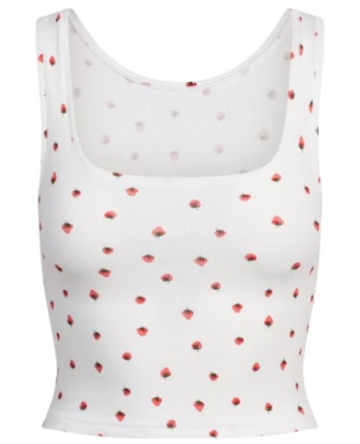 Cotton Rib Tank – Snow Strawberry Print