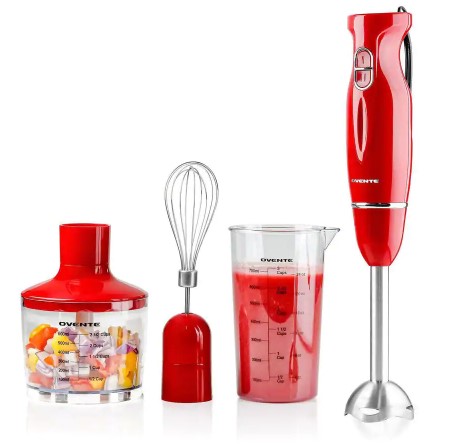 OVENTE Ultra-Stick 2-Speed Hand Immersion Blender Set (Red)