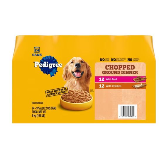 Pedigree Chopped Ground Dinner with Chicken & Beef Adult Canned Wet Dog Food Variety Pack