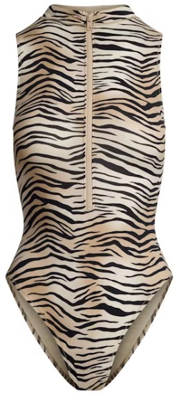 Signature Swim Zip Front One Piece – Champagne Tiger Print