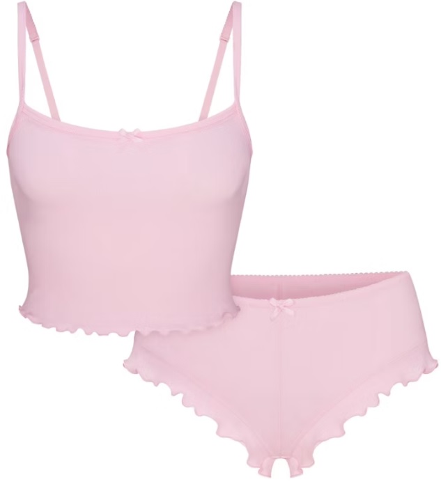 Logo Pointelle Cropped Cami Set – Cherry Blossom