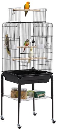 topeakmart-black-metal-bird-cage-with-detachable-rolling-stand