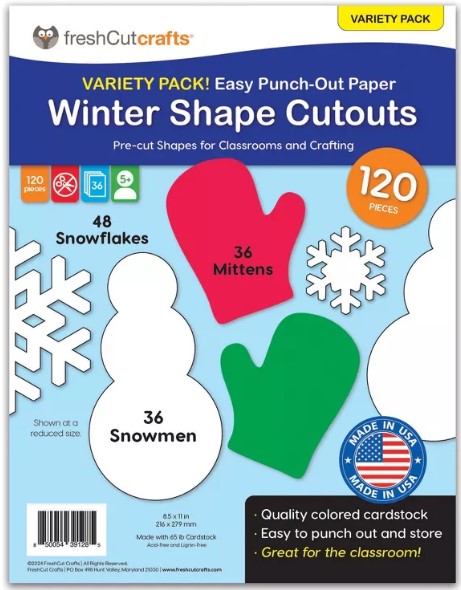 freshcut-crafts-punch-out-paper-cutouts-winter-shapes-snowflakes-mittens-snowman-120-pieces