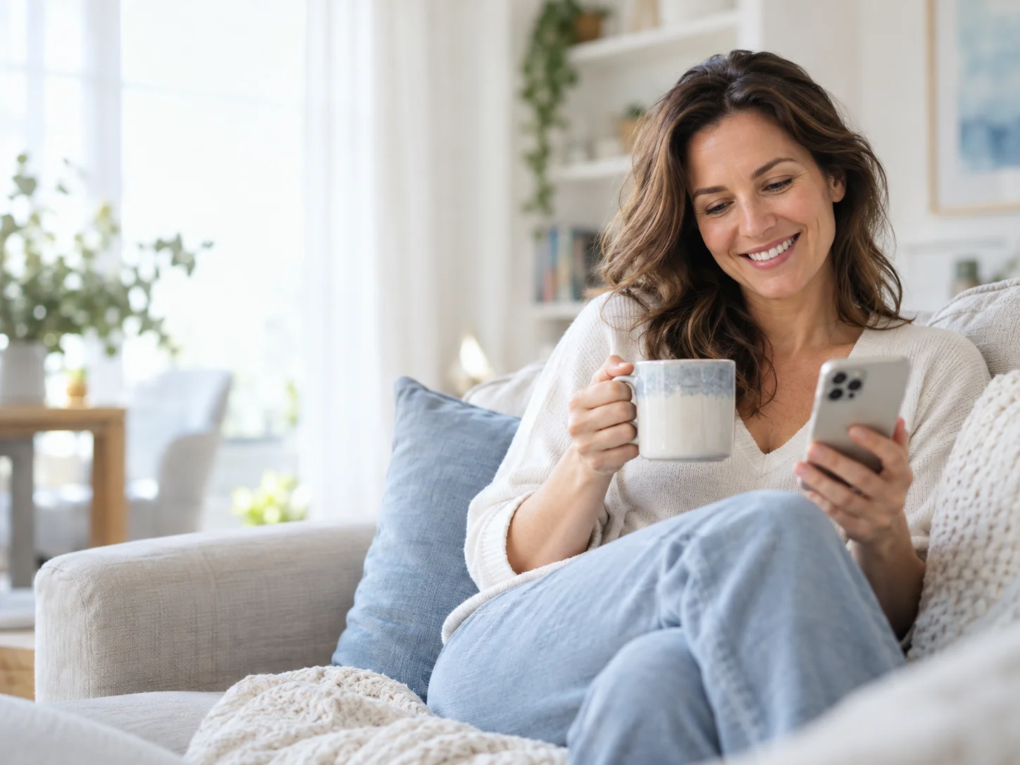 Cosy Smartphone Morning on the Sofa